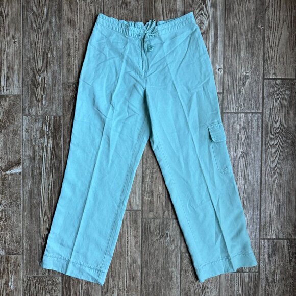 2/$18 Sale! J Jill Wide Leg Pants Womens SP Pull On Linen Light Blue Cargo Tie - Picture 4 of 9